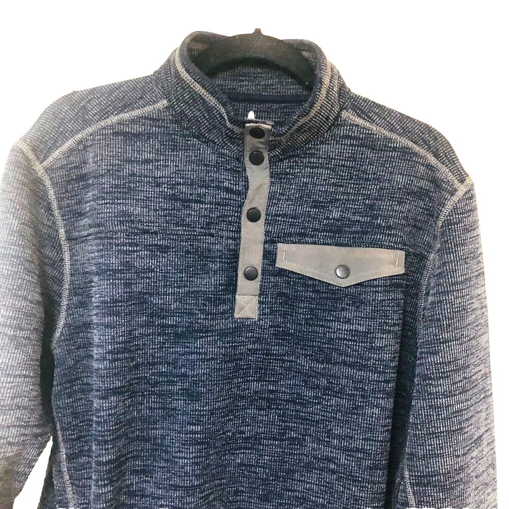 Johnnie O Mens Black Henley Pullover Sweater Waffle Mock Neck Gray Textured M
